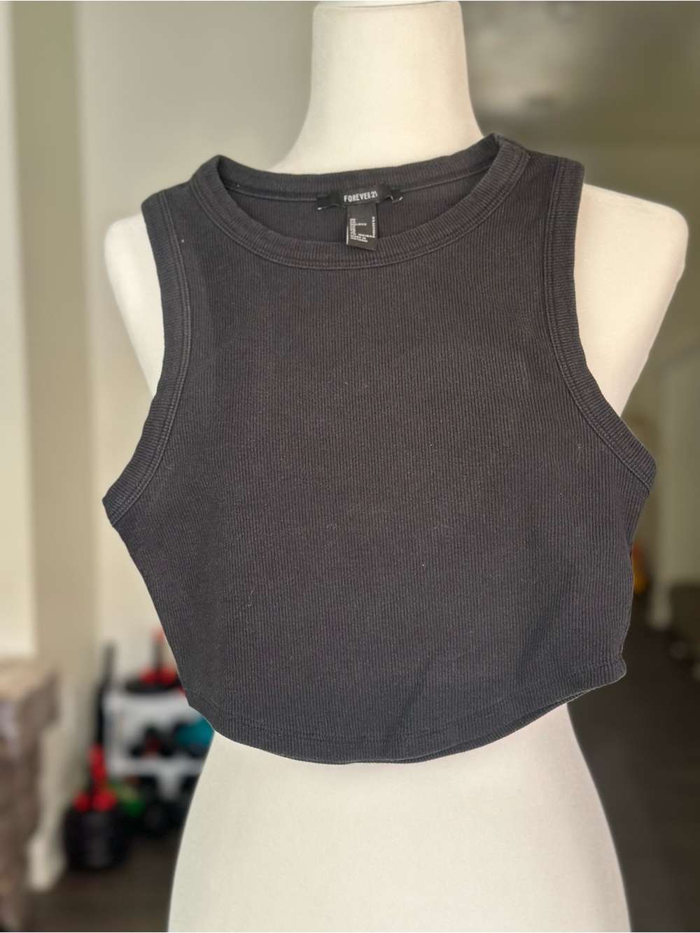 Forever 21 Black Ribbed Crop Tank